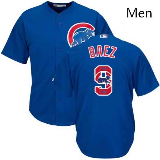 Mens Majestic Chicago Cubs 9 Javier Baez Authentic Royal Blue Team Logo Fashion Cool Base MLB Jersey